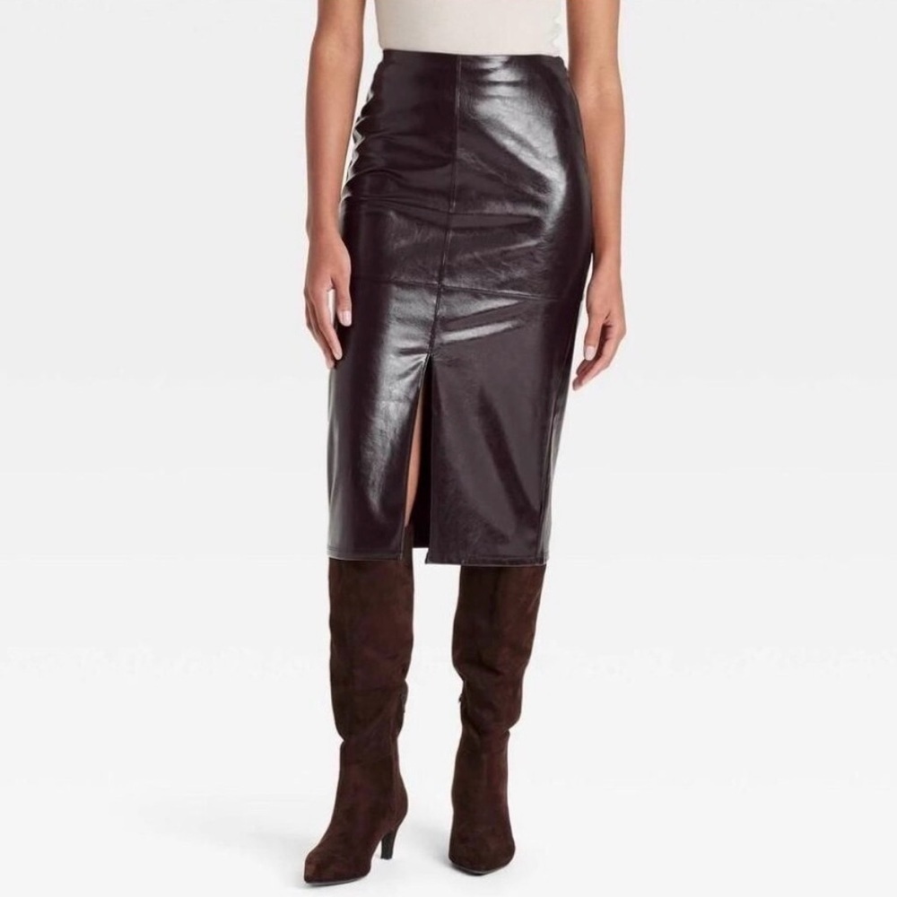 a New Day Women's Faux Leather MIDI Skirt Size 8